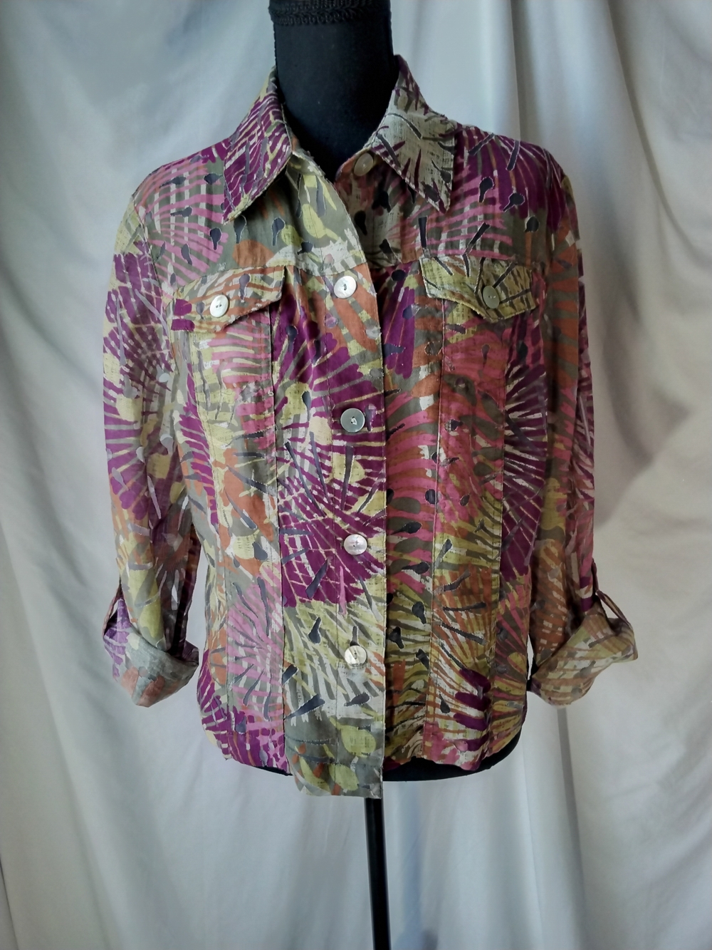 Ruby Rd Button-Front Floral Print Top/Jacket - Purple Multi - Picture 2 of 6